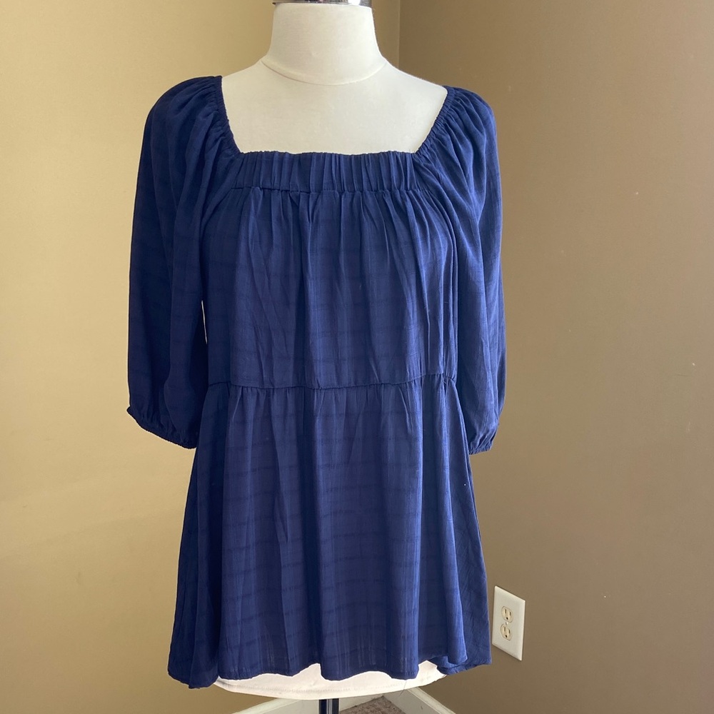Glam Women's‎ Navy Square Neck Top Small Coastal, Beach Pics, Summer Casual NWT